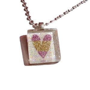 Sparkly Pink & Gold Heart Necklace NWOT
